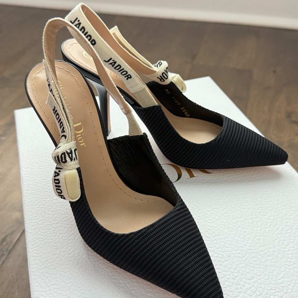 Dior Black and Cream Heels with Elegant Straps